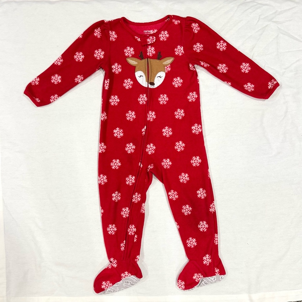 ❤️3 for $12 ❤️ Carter's Girls Snowflake Fleece Zip Footed Sleeper Pajamas Sz 3T